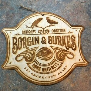 Wood Harry Potter Borgin & Burkes sign